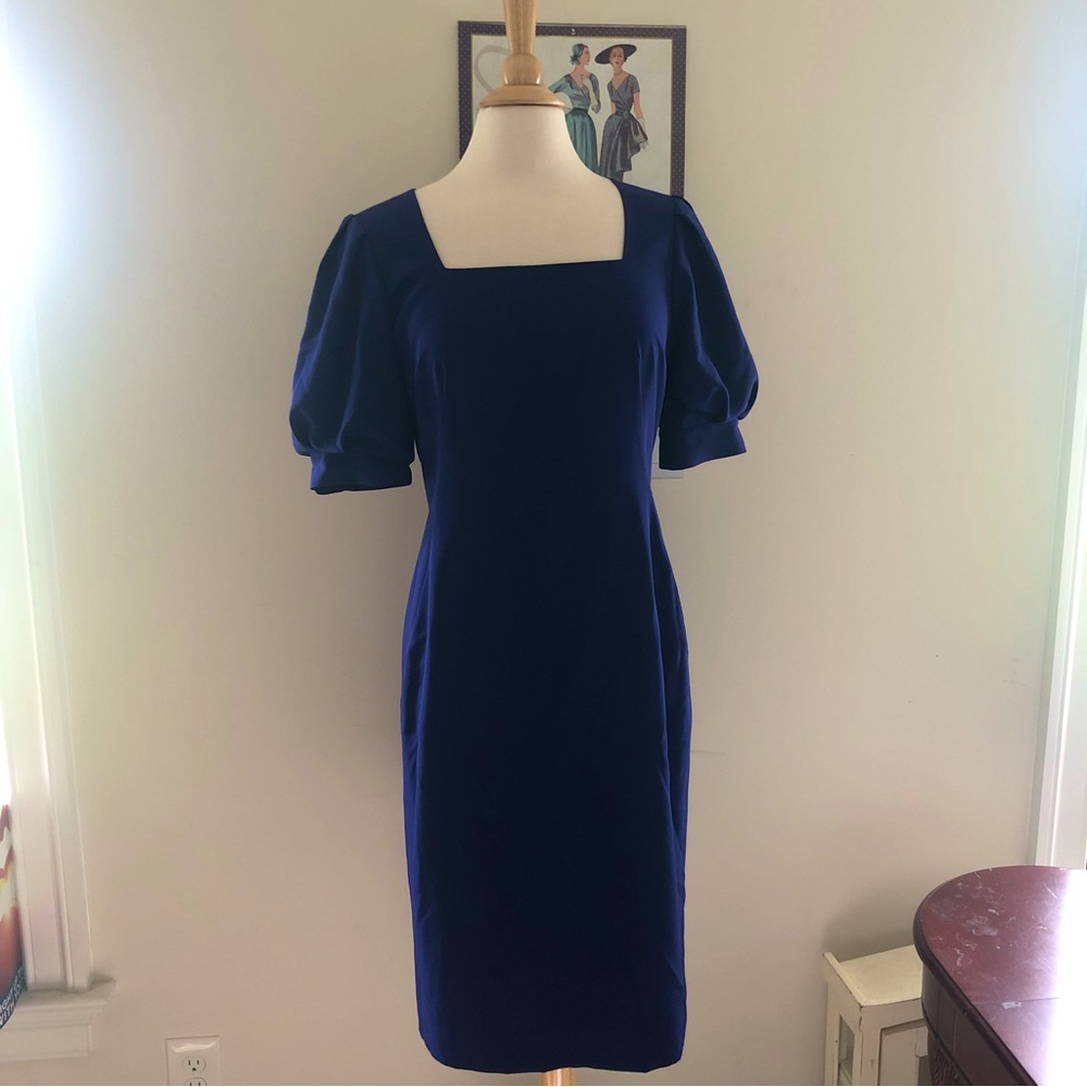 ANTONIO MELANI BLUE BOAT NECK PUFFED SLEEVE SIZE 6 DRESS